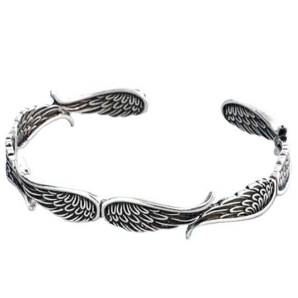 Vintage Style Silver Plated Guardian Angel Wings Cuff Bracelet - UniSex - Picture 1 of 2